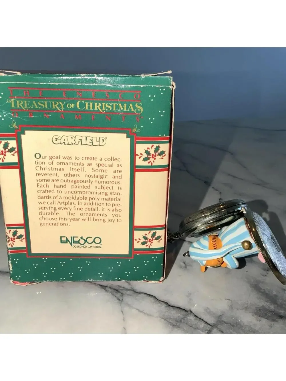 Garfield Enesco Christmas Ornament Vintage Night Watchcat Pocketwatch 558362 Box